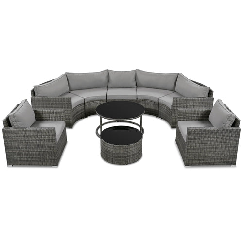 9-Pieces Outdoor Half-moon Patio Sofa Set, Round Sofa Set, Modern