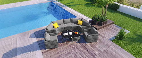 9-Pieces Outdoor Half-moon Patio Sofa Set, Round Sofa Set, Modern