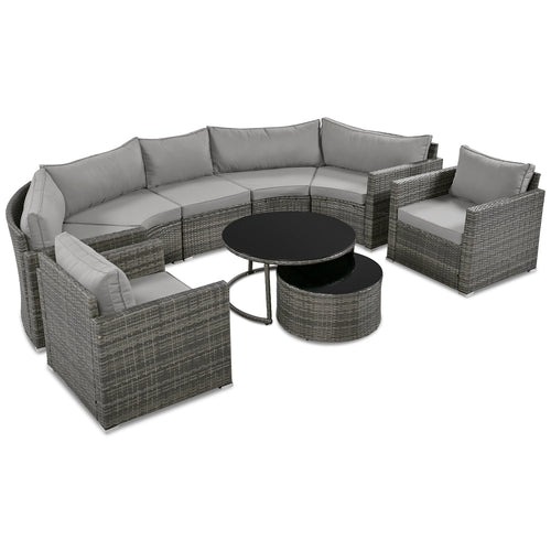 9-Pieces Outdoor Half-moon Patio Sofa Set, Round Sofa Set, Modern