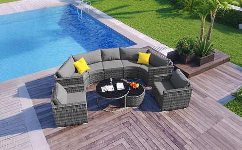 9-Pieces Outdoor Half-moon Patio Sofa Set, Round Sofa Set, Modern